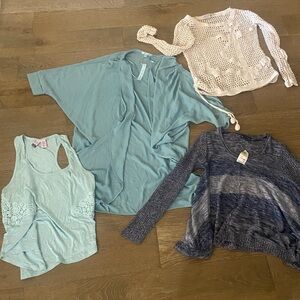 NWT Anthropologie Kimono Dolman Crochet Sweater Knit Blue Teal Cream Cable Lot M